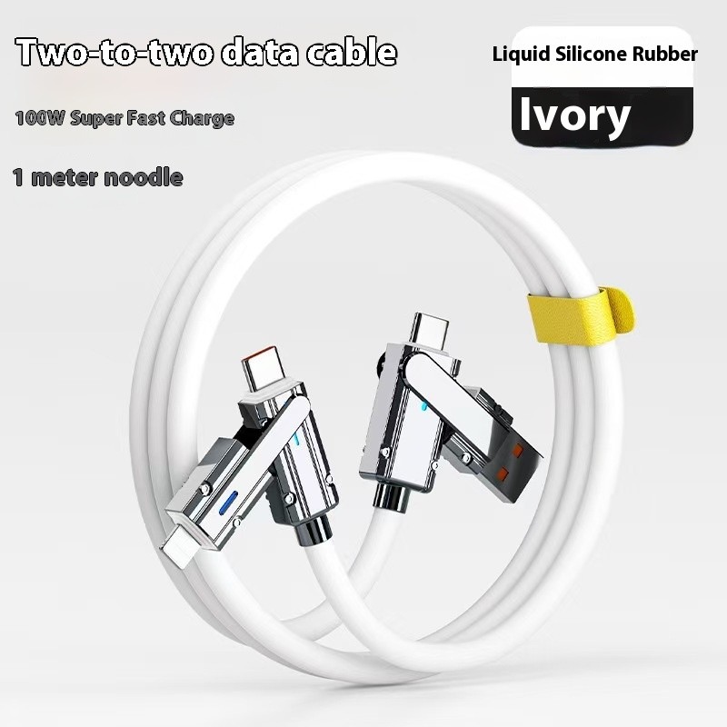 120W Zinc Alloy Fast Charging Four-in-one Charging Multi-function Switching Interface Double Typec Bold Silicone Data Cable