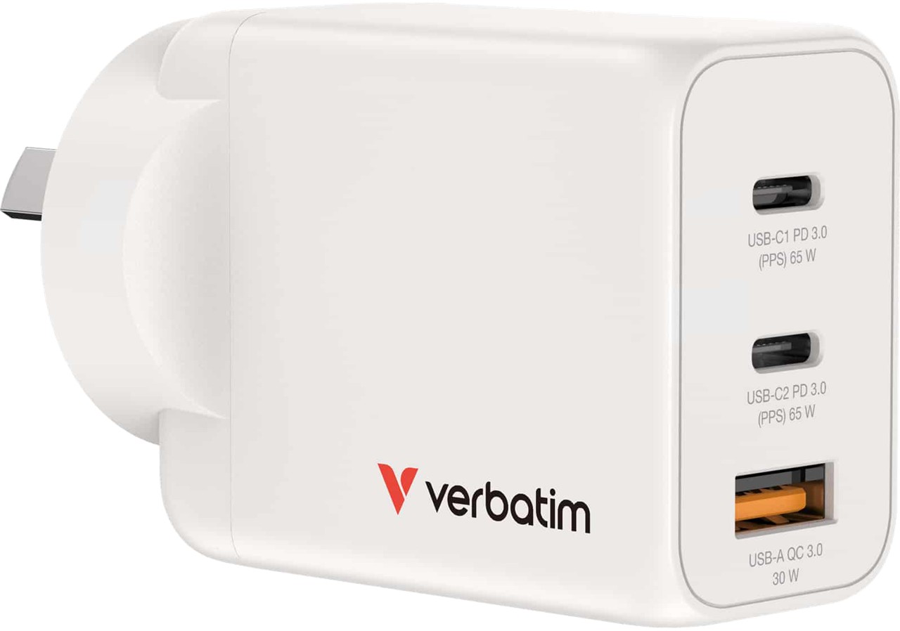 Verbatim 65W GaN Charger with 2x USB-C and 1x USB-A