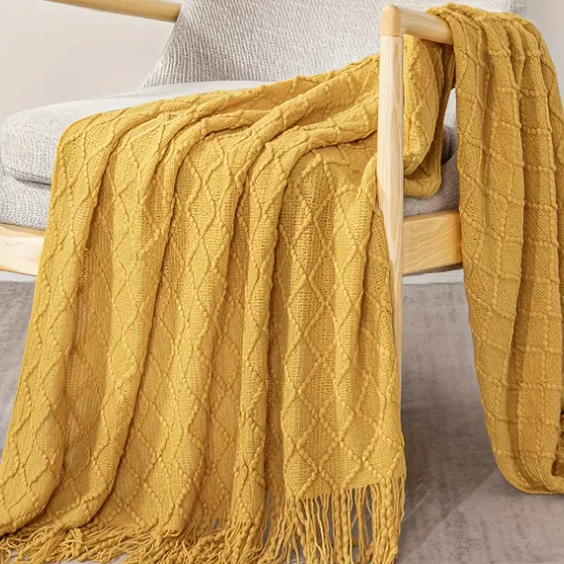 Cozy Yellow Nordic Sofa Throw Blanket