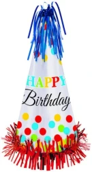 Cone Hat With Foil Fringe - Bright Birthday (Large)