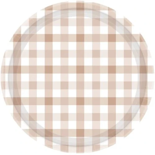Gingham 17cm Paper Plate White Sand - Pack of 8