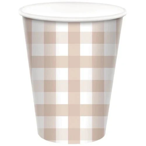 Gingham 266ml Paper Cup White Sand - Pack of 8