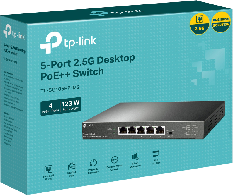 TP-Link SG105PP-M2 5 Port 2.5 Gigabit Switch Steel Case PoE