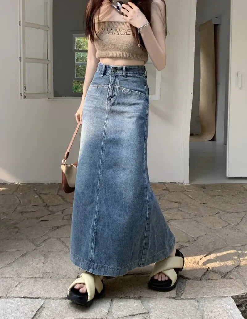 Plus Size Long Denim Skirts