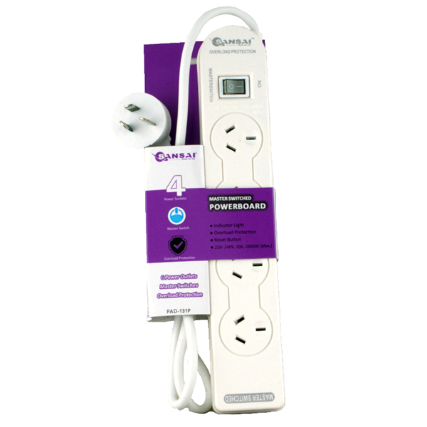 Sansai 4 Way Basic Powerboard with Master Switch