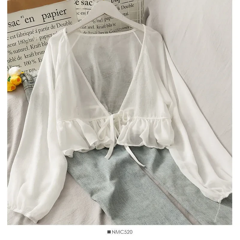 Ruffled Lace-up Sun Protection Clothing Cardigan Lantern Long Sleeve Outer Shawl