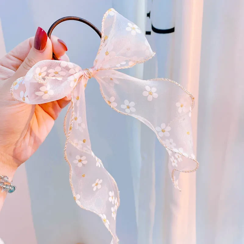New Flower Net Yarn Bow Hair Tie