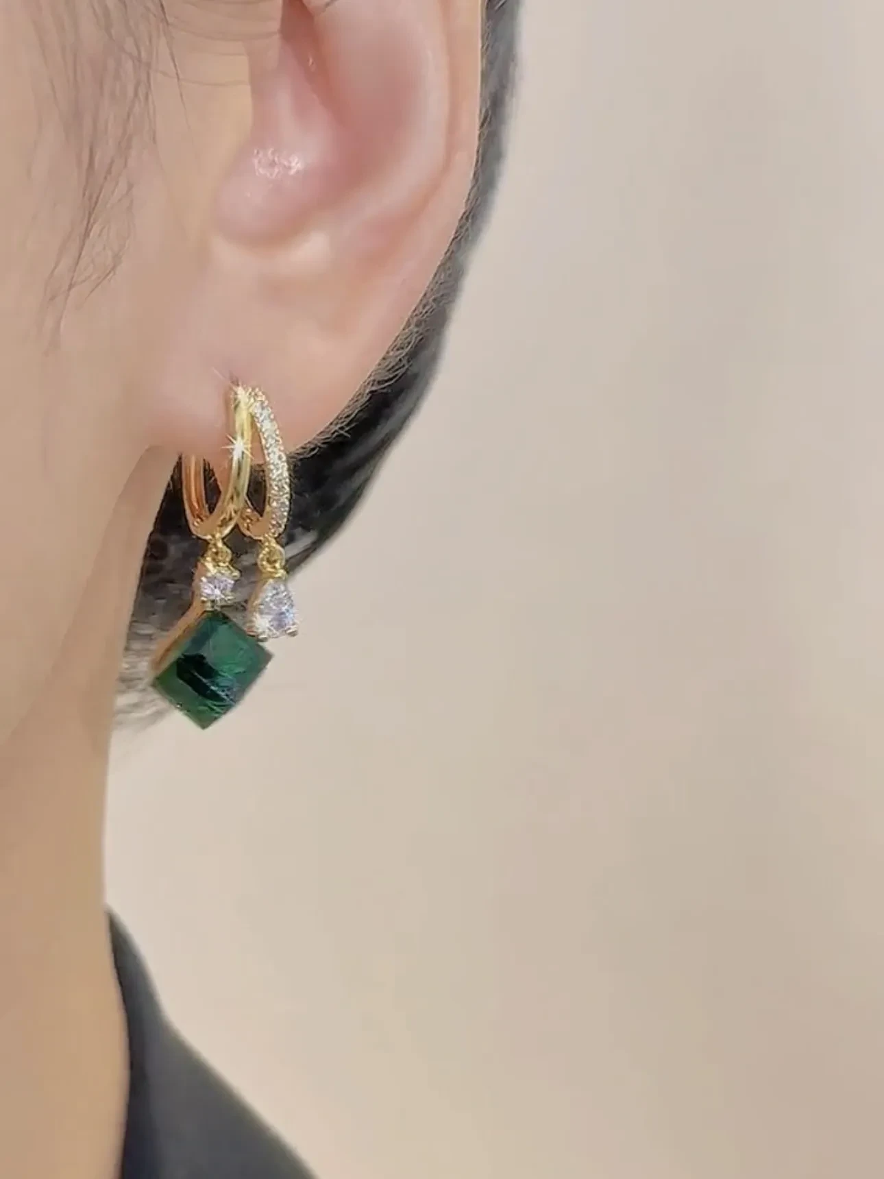 Green Cube Sugar Crystal Earrings Zircon Earrings