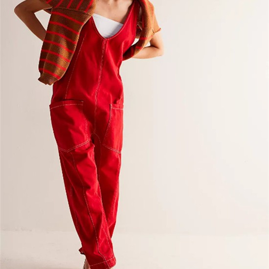 Women's Casual Suspender Trousers in Solid Colors