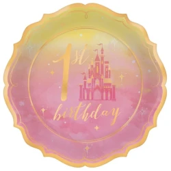 Disney Princess  1st Birthday 7"/ 17cm Metallic Shaped Plates - (Pack of 8)