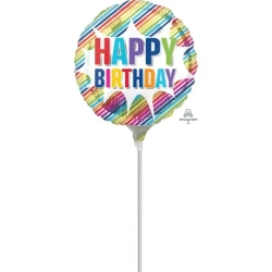 Foil Balloon - Happy Birthday Striped Burst (22cm)