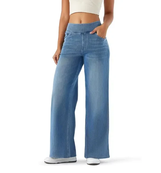 Stretch Waist Drooping Straight Pants Slimming Loose Trendy Denim Trousers