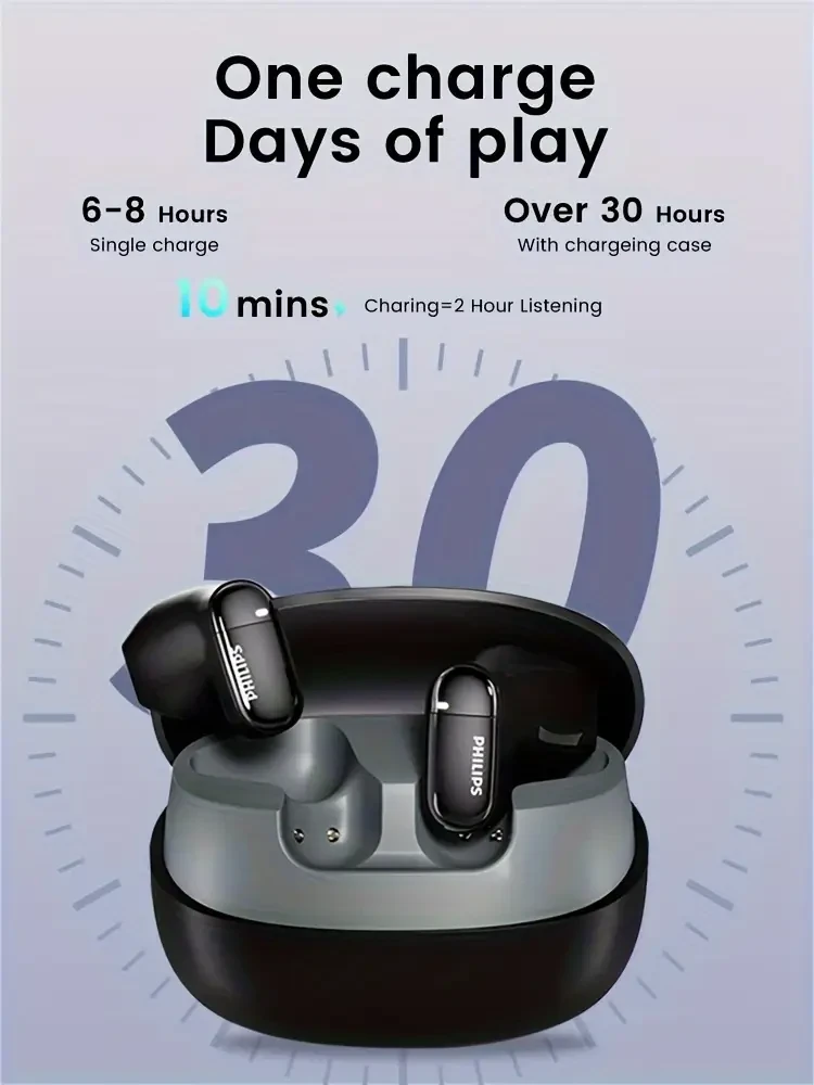 Philips Wireless Earbud Headphones  Noise Cancelling, Condenser Microphone, and Fast Charging for Gaming and Voice Calls