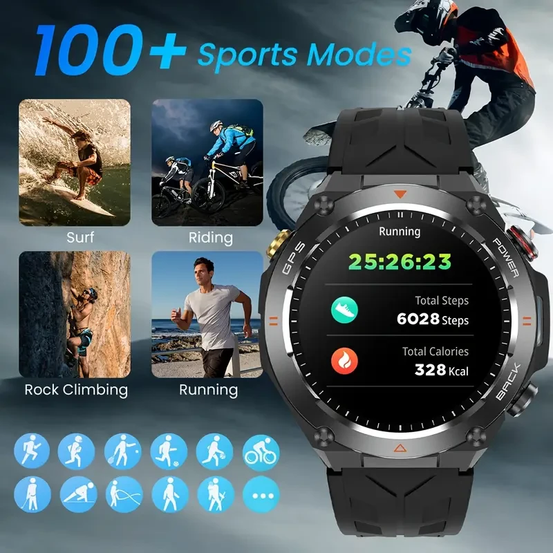 TAOPON GPS Outdoor Smartwatch  Ultimate Fitness Tracker with Wireless Calling, Waterproof Design, and 100+ Sports Modes