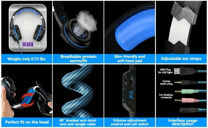 Laspi G9000 Stereo Gaming Headset: Immersive Sound and Comfort for Gamers