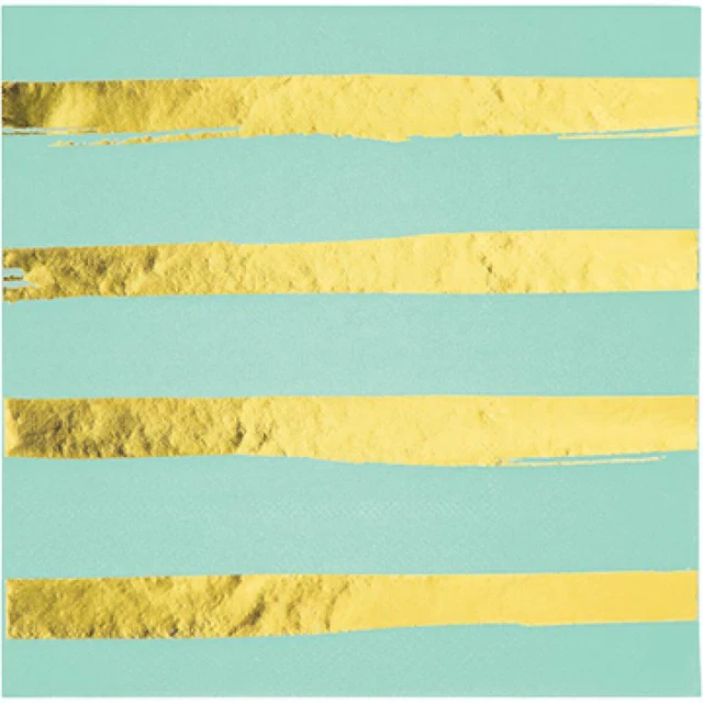 Touch Of Colour Fresh Mint & Gold Foil Striped Lunch Napkins (Pack of 16)