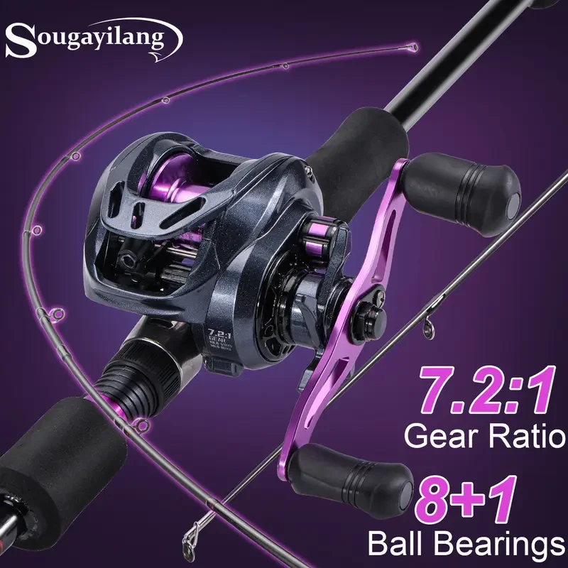 Sougayilang 2-Section Fishing Rod & Baitcasting Reel Set  Medium Power Carbon-Fibre Combo