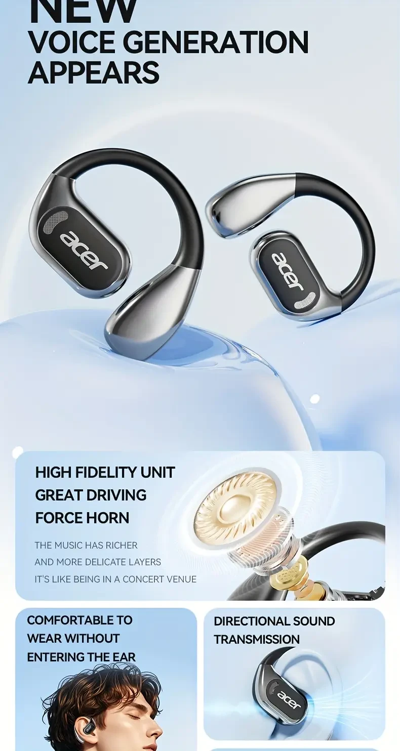 Acer OHR510 Pure Bass Sound Wireless Earbuds  Over-Ear Design with Type-C Charging