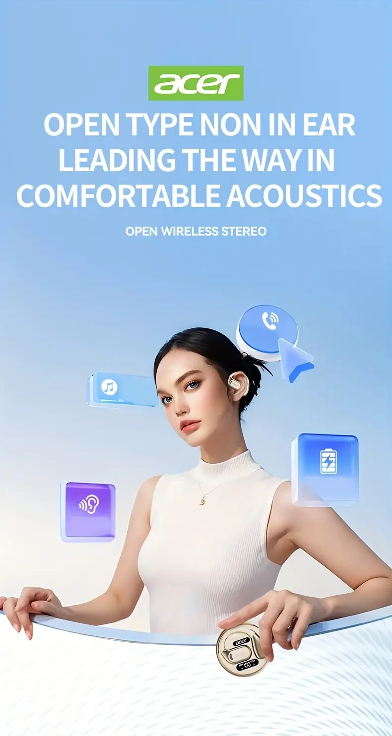 Acer OHR510 Pure Bass Sound Wireless Earbuds  Over-Ear Design with Type-C Charging