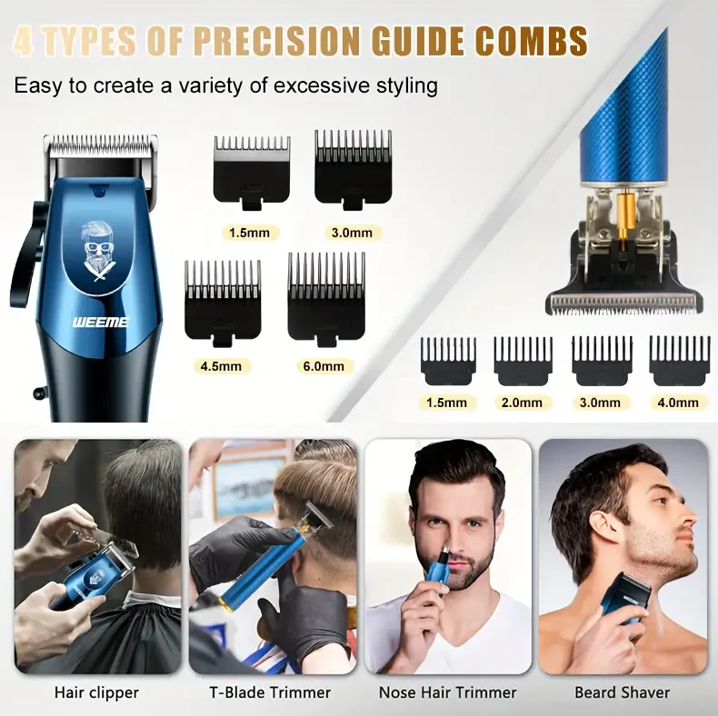 WEEME 4-in-1 Mens Electric Grooming Set  Hair Clipper, Nose Trimmer & Shaver Kit
