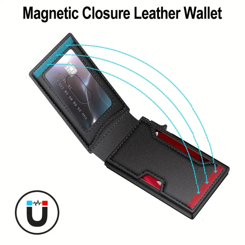 TANGMO E-Z Wallet  RFID-Blocking Pop-Up Card Holder for Men, Aluminum Alloy, Black