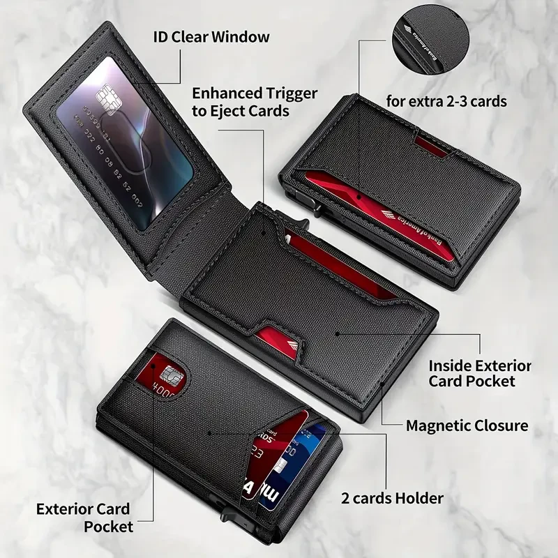 TANGMO E-Z Wallet  RFID-Blocking Pop-Up Card Holder for Men, Aluminum Alloy, Black