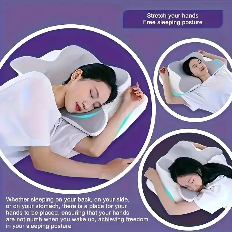 WKEFF Ergonomic Butterfly-Shaped Memory Foam Pillow Soft Neck Support Cushion for Back & Side Sleepers