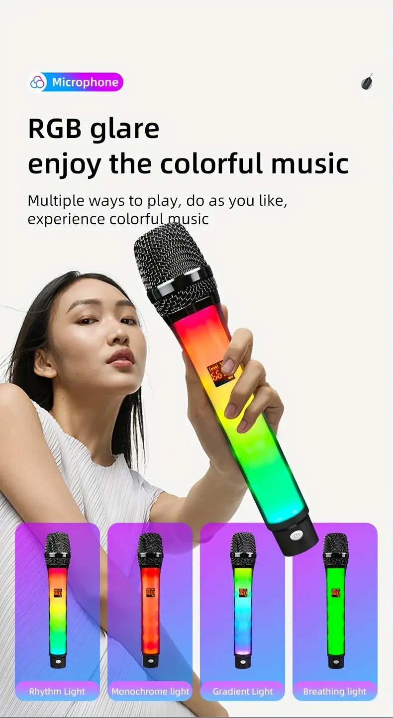 G-MARK 2.4G Wireless Microphone  RGB Gradient Lighting, USB Rechargeable Handheld Mic for Karaoke & Live Streaming