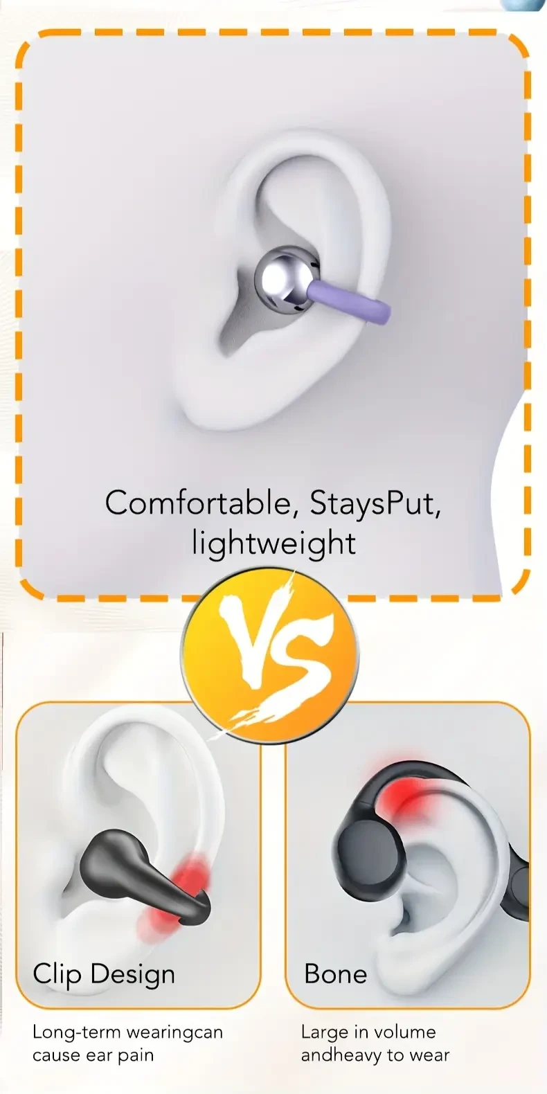 MINISO MS201 BT V6.0 Wireless Translator Ear Clip-On Buds  60H Battery, Touchscreen Case & AI Translation