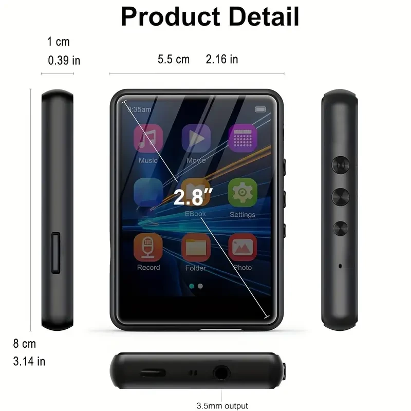 EVISTA 2.8" HD Touchscreen MP3 Player  64GB/128GB, FM Radio, E-Book & Alarm Clock