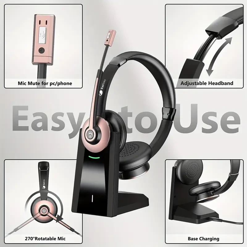 EARBAY Wireless Headset with Microphone & Charging Dock