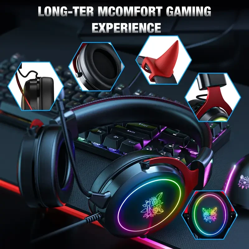 ONIKUMA Gaming Headset with Detachable Little Demon Horns