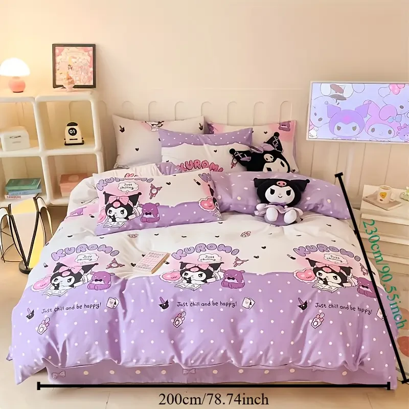 Sanrio 4-Piece Bedding Set  Purple Cartoon Theme (200  230 cm)