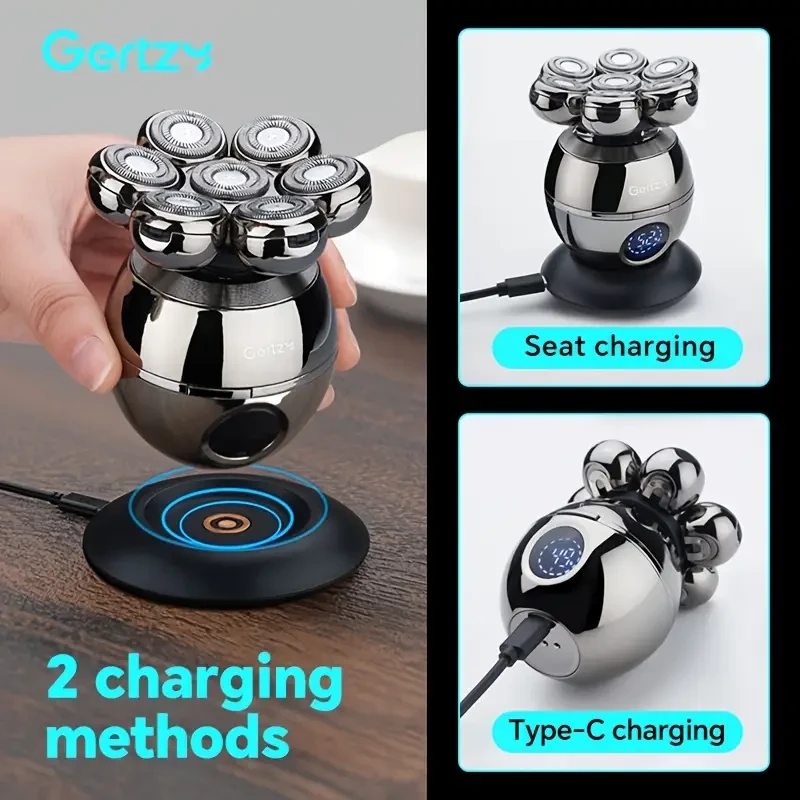 GERTZY 5-in-1 Electric Head Shaver for Bald Men  Cordless, Rechargeable, LED Display