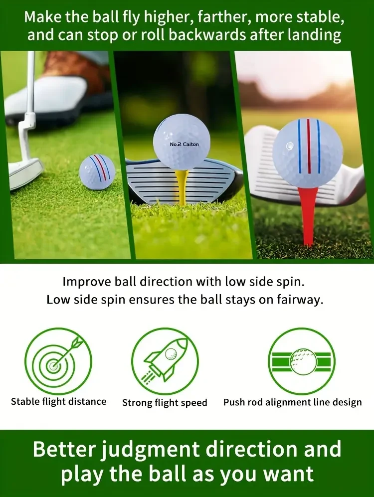 Caiton Double-Layer Distance Golf Balls with Auxiliary Alignment Line (3/6/12 Pack) High Rebound Practice Balls, White