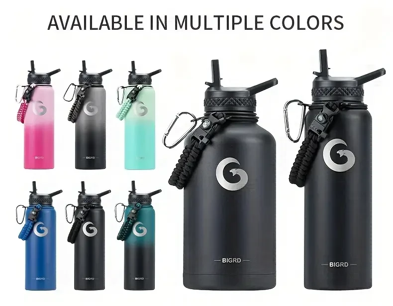BIGRD Triple-Vacuum Insulated Water Bottle  40oz (1.18 L) / 64oz (1.89 L) / 1.8 L, with Paracord Handle & Straw Spout