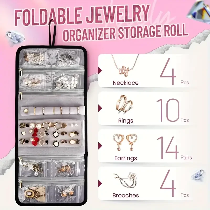 Thousand Fish Large Travel Makeup Bag Organizer  Pink & Black, 4 Removable Cases + Jewellery Roll