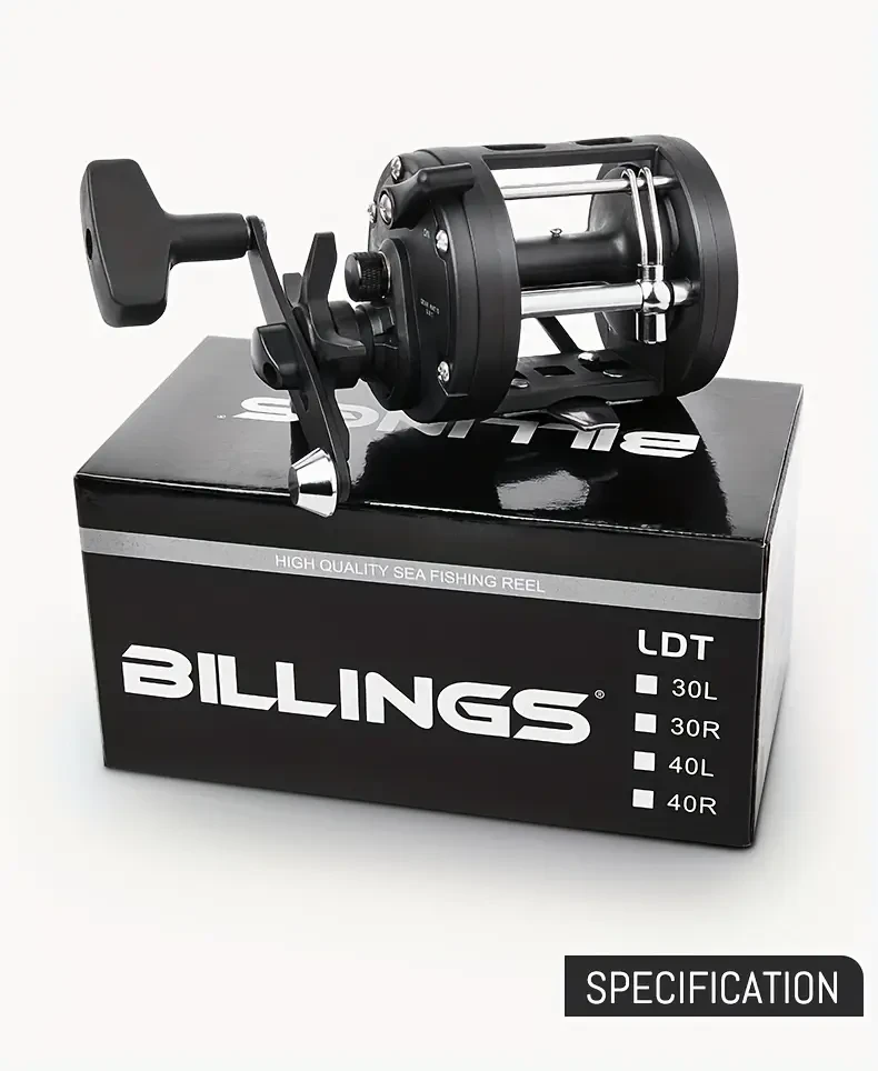 BILLINGS Smooth Trolling Baitcasting Reel 3.8:1, 15 kg Max Drag, Ambidextrous, Aluminum Alloy (Saltwater-Ready)