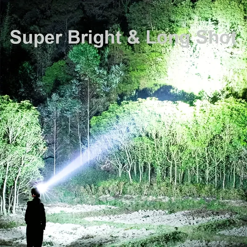 SMILING SHARK TD2003 Ultra-Bright LED Headlamp  Type-C Rechargeable, 3 M90 LEDs, Red Warning Light (ABS, USB Cable Included)