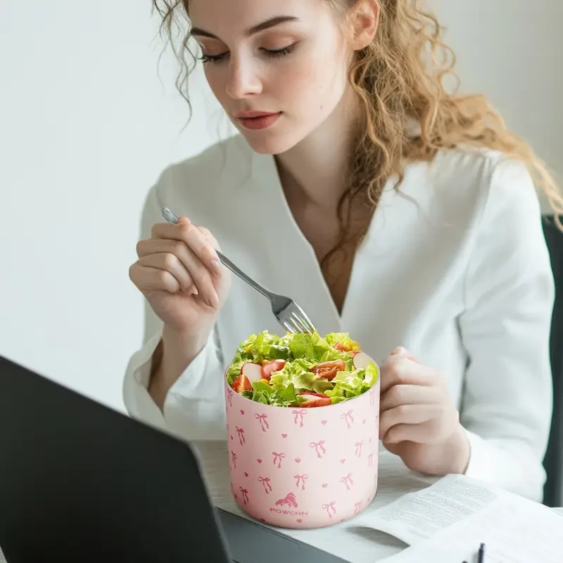 POWCAN 25oz Thermal Insulated Food Jar  Pink Bow, Leakproof Vacuum Flask (304 Stainless Steel)