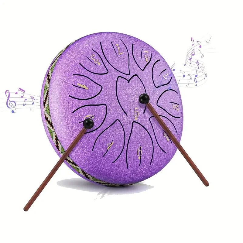 6-Inch (15.2 cm) 11-Note Steel Tongue Chakra Drum  With Bag, Mallets & Music Book
