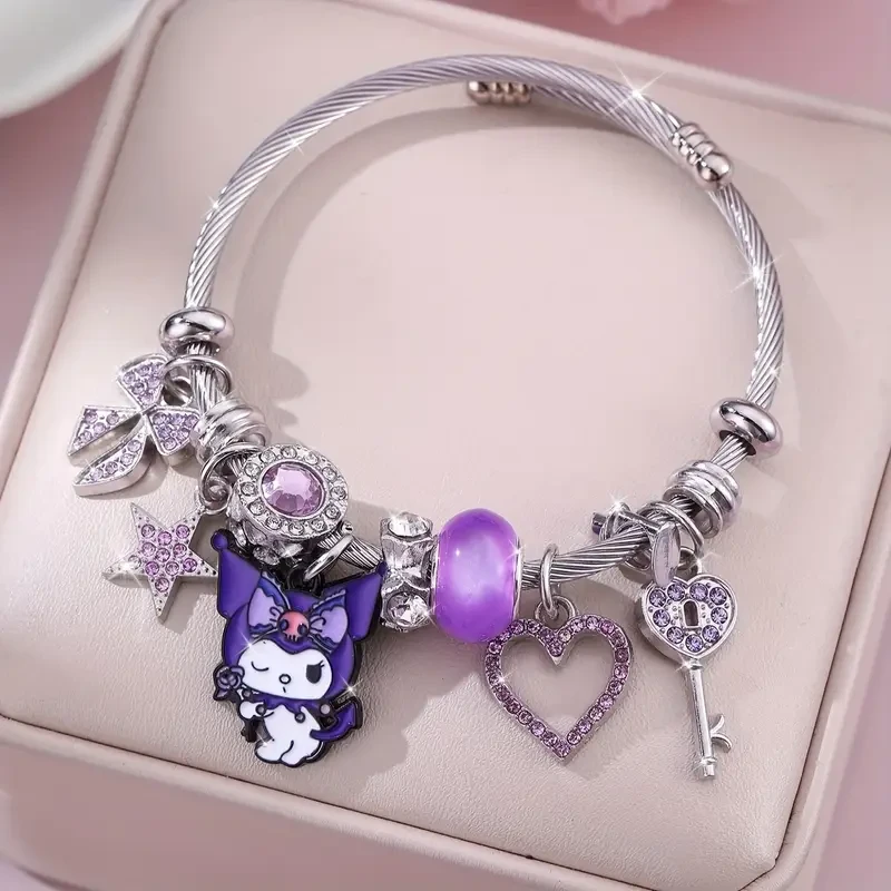 Sanrio Pink LOVE Bracelet  Hello Kitty & Kuromi Cute Cartoon Wristband