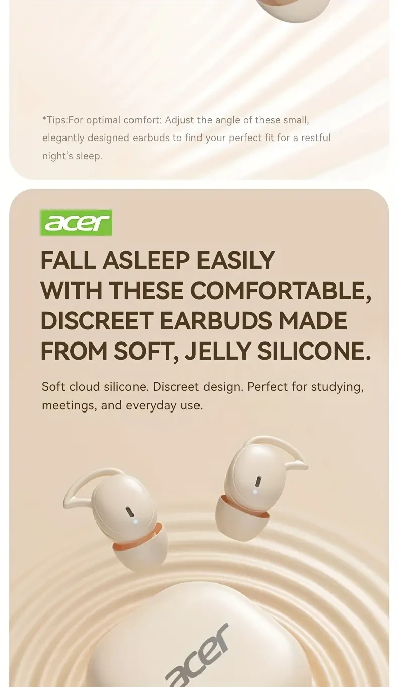 Acer OHR507 Wireless Sleep-Friendly Earbuds  Comfort, Clarity & Long Battery Life