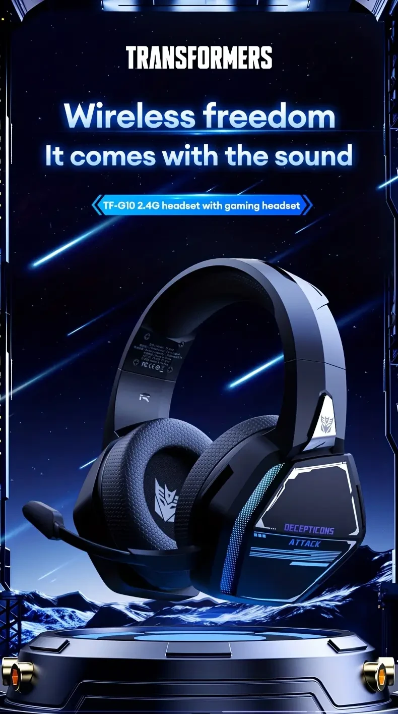 Transformers TF-G10 Gaming Headset  2.4G Wireless, 7.1 Surround & Long Battery Life
