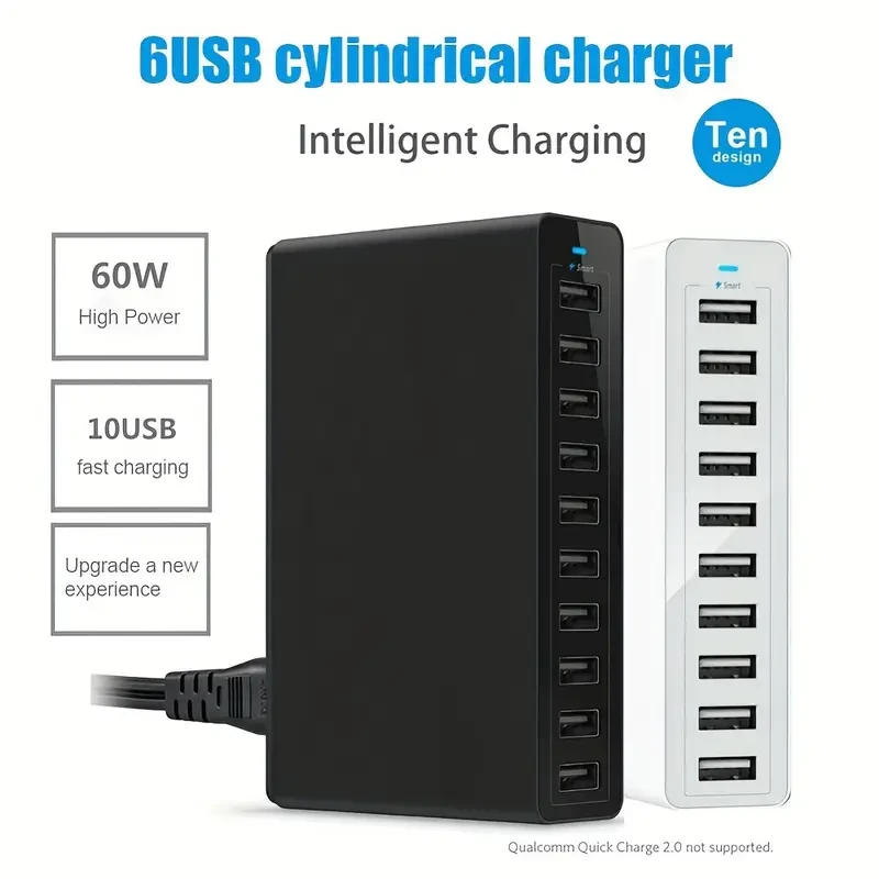 Gingersun 60W 10-Port USB Charging Station  Smart, Fast & Reliable Power for Every Device