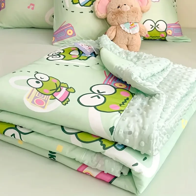 Sanrio Kuromi & Hello Kitty Mini Cooling Bedspread Official Licensed Anime Blanket in Mint Green