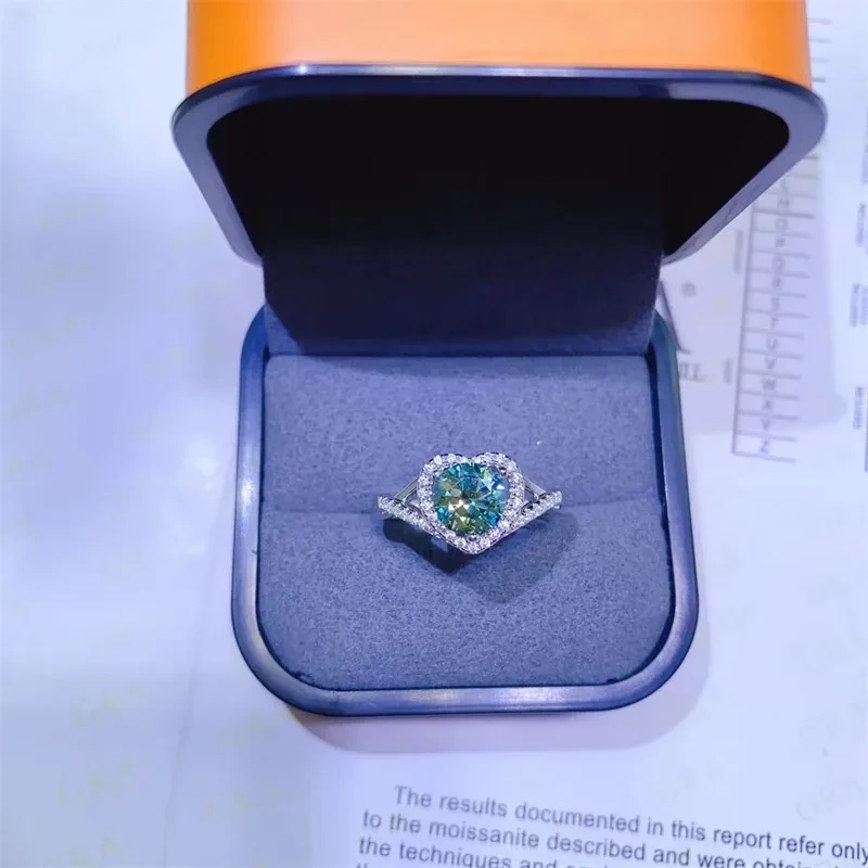Blue Green Moissanite Ring