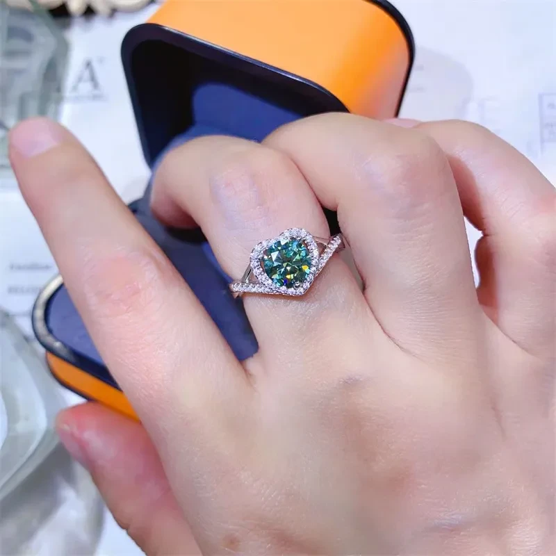 Blue Green Moissanite Ring