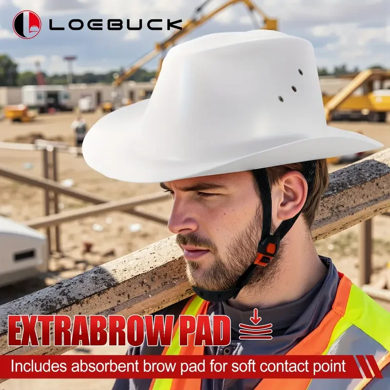 LOEBUCK Western-Style Hard Hat with Black Visor  Tough, Comfortable & Windproof