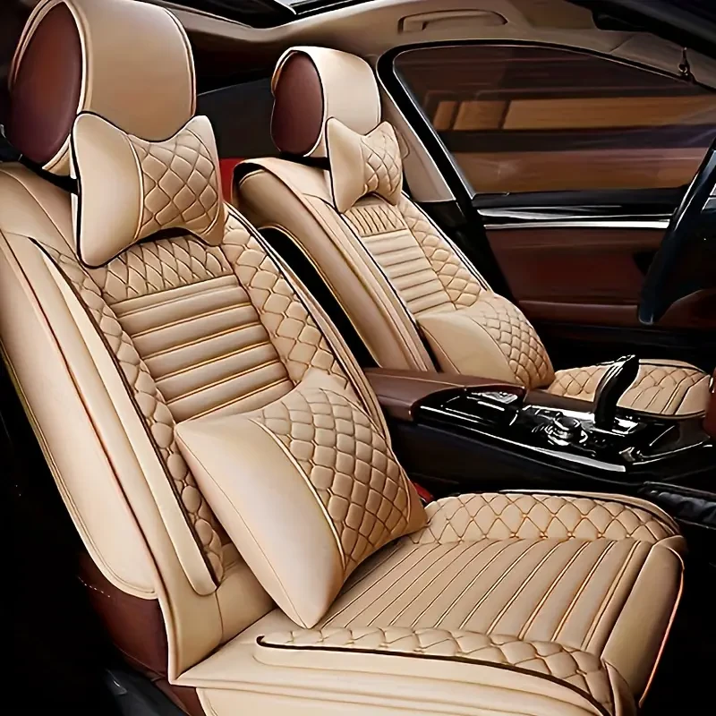 Luxury Lumbar Pillow Car Seat Covers for Audi A6 (2000-2018)  Premium PU Leather Covers for Front Seats